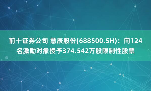 前十证券公司 慧辰股份(688500.SH)：向124名激励对象授予374.542万股限制性股票